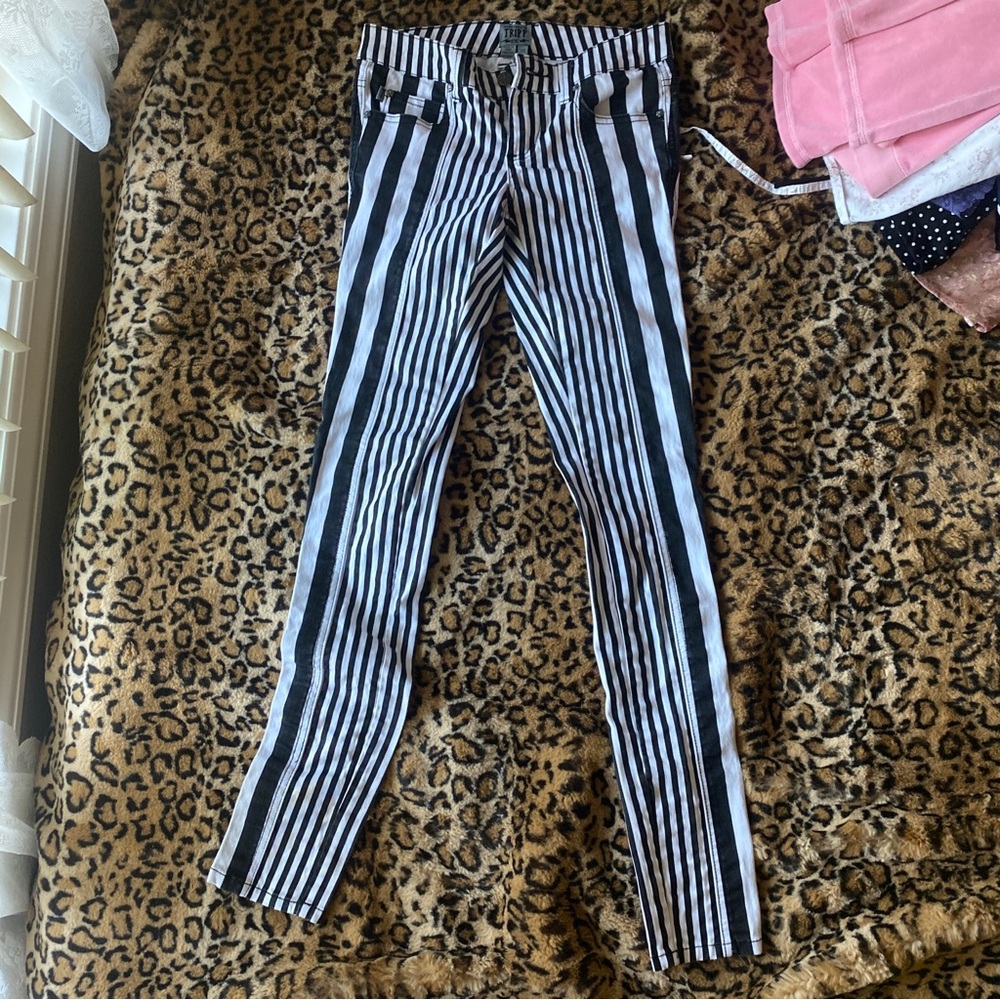 Tripp NYC Black and White Striped Skinny Jeans